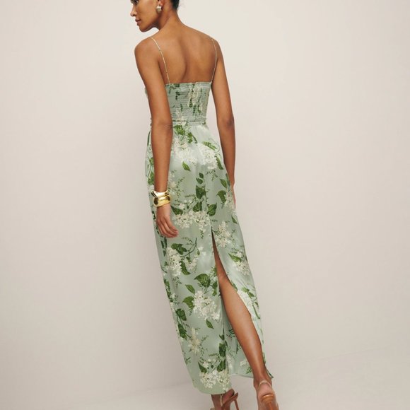 Reformation Frankie Silk Dress in Tea Garden - Picture 4 of 13
